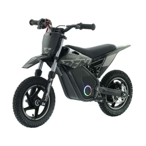 RFN Warrior Kids SX-E500 electric dirt bike in black and grey