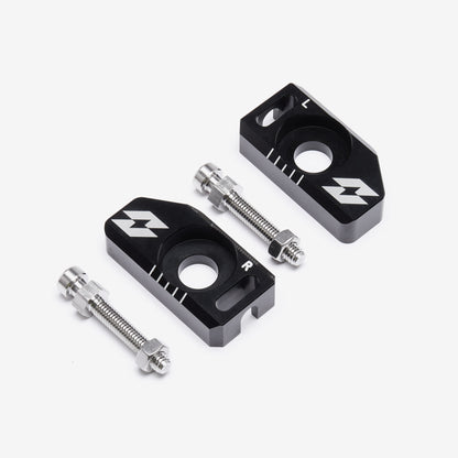 Full-E Charged chain adjusters in black for Sur-Ron Light Bee and Talaria, shown with the adjustment screws
