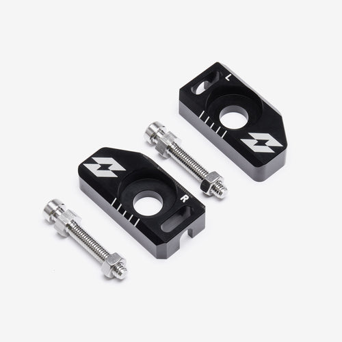 Full-E Charged chain adjusters in black for Sur-Ron Light Bee and Talaria, shown with the adjustment screws