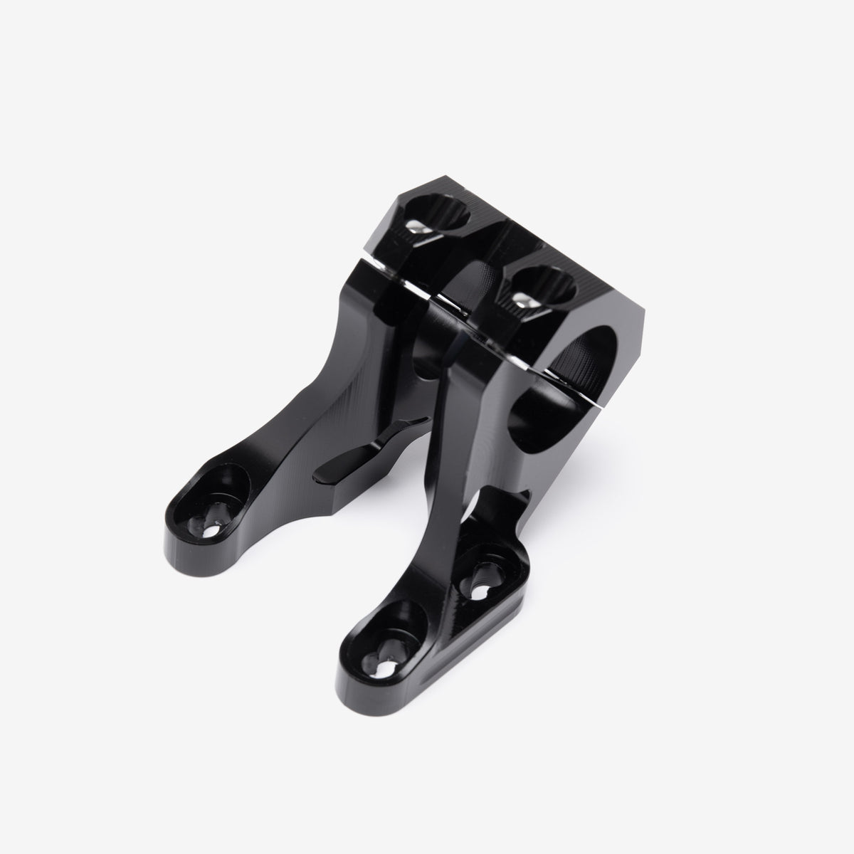 Black 31.8mm handlebar risers, alternate angle showing clamp bolts