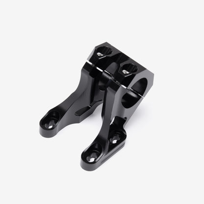 Black 31.8mm handlebar risers, alternate angle showing clamp bolts