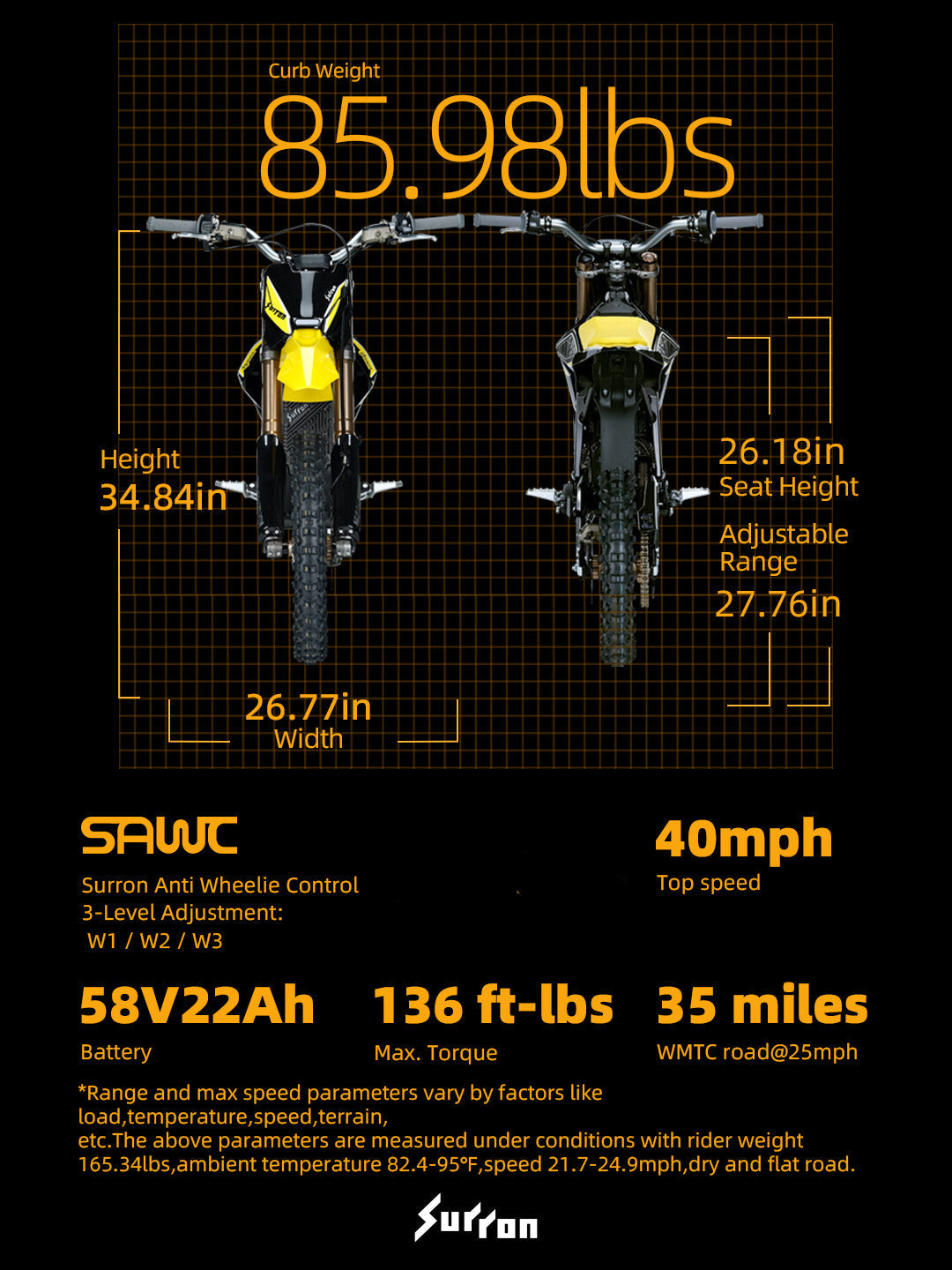 SUR-RON HYPER BEE electric dirt bike front three quarter view