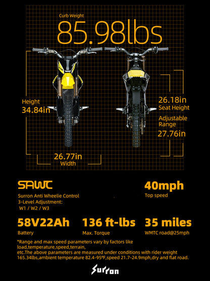 SUR-RON HYPER BEE electric dirt bike front three quarter view