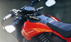 LIVEWIRE S2 ALPINISTA electric motorcycle, Quasar Red, front three quarter view