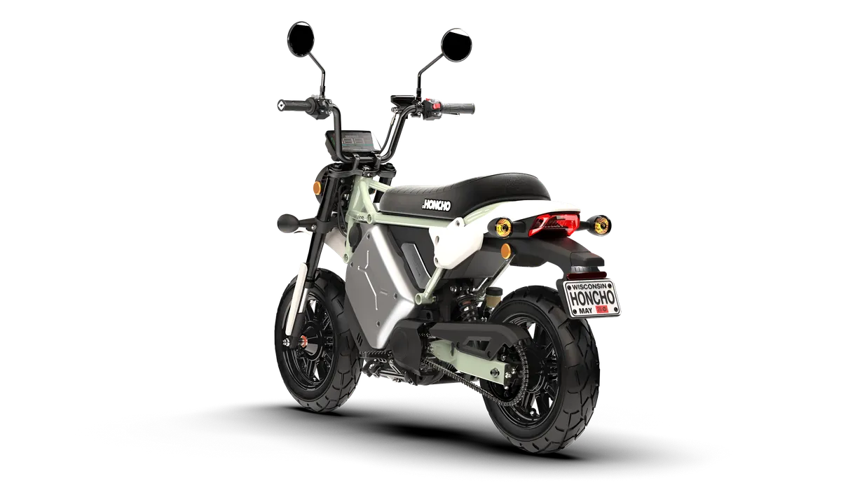 LiveWire S4 Honcho Street in Green, rear three-quarter view showing the rear light, indicators and number-plate holder