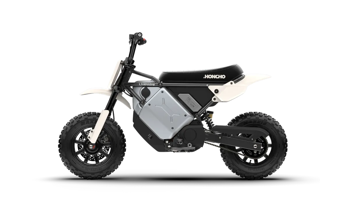 LiveWire S4 Honcho Trail in Liquid Black, opposite side profile showing the battery enclosure and drive
