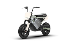 LiveWire S4 Honcho Trail in Moss Oat, front three-quarter view showing the forks and knobbly front tyre