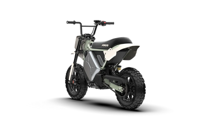 LiveWire S4 Honcho Trail in Moss Oat, rear three-quarter view showing the seat, swingarm and rear tyre