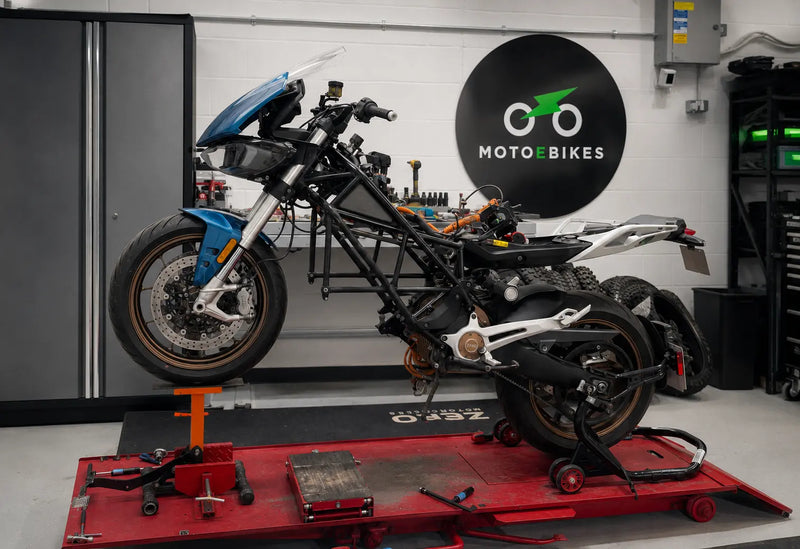 Electric motorbike in the MotoEbikes workshop