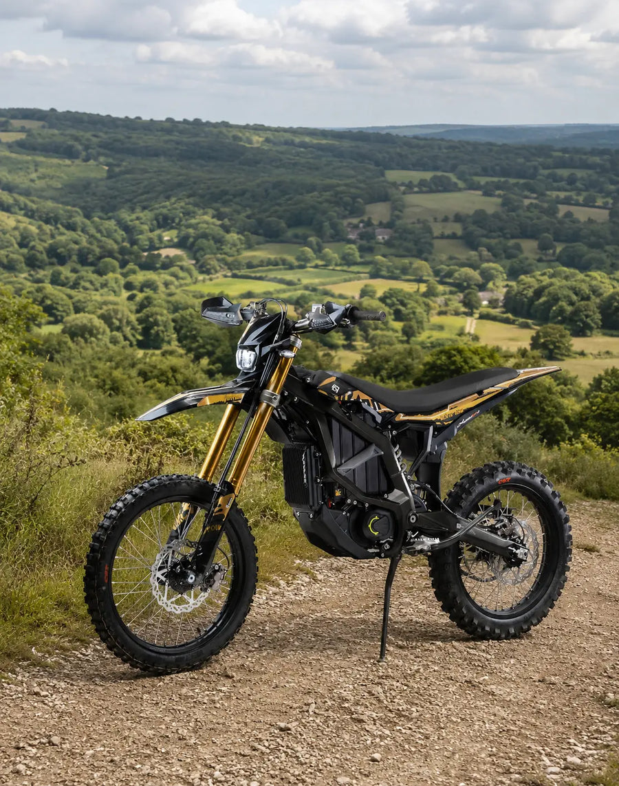 Sur-Ron electric dirt bike riding off road in the Surrey Hills
